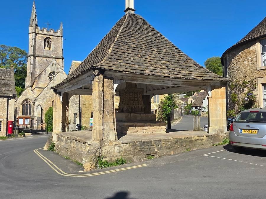 Castle Combe market cross and church